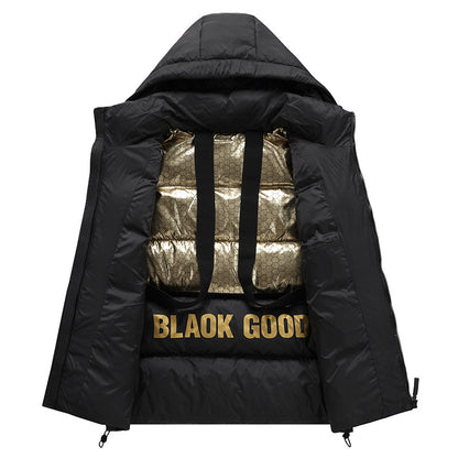 Down jacket, duck down, unisex, thick black gold down jacket