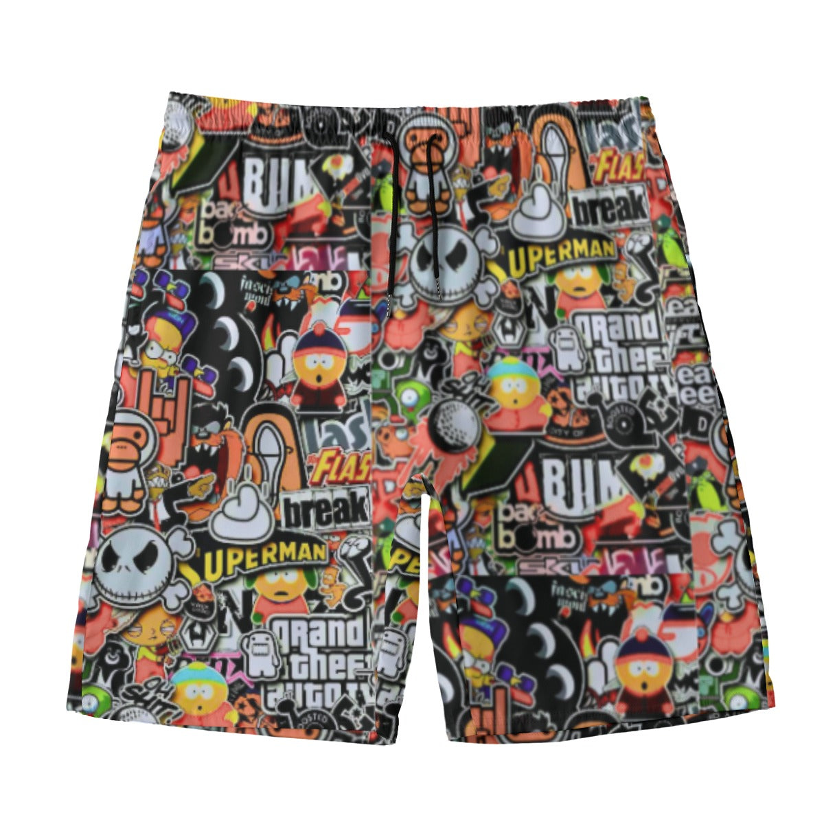 Sticker Madness Collage Graffiti Style Men‘s Beach Shorts With Lining