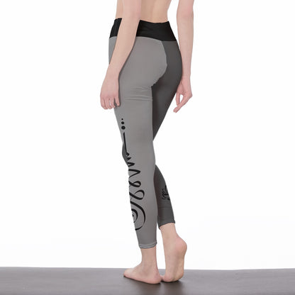 Women's High Waist Yoga Leggings Unalome and Lotus Symbol