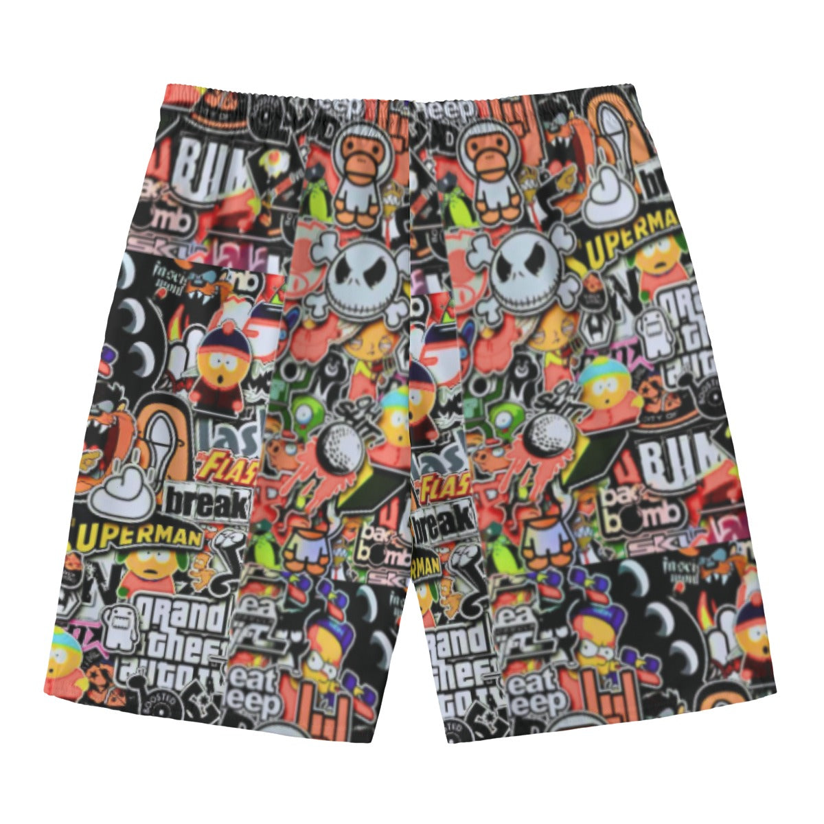 Sticker Madness Collage Graffiti Style Men‘s Beach Shorts With Lining