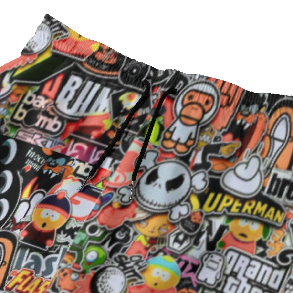 Sticker Madness Collage Graffiti Style Men‘s Beach Shorts With Lining