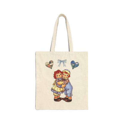 Raggedy Ann and Andy Vintage Retro Country Charm Patch Style Cotton Canvas Tote Bag