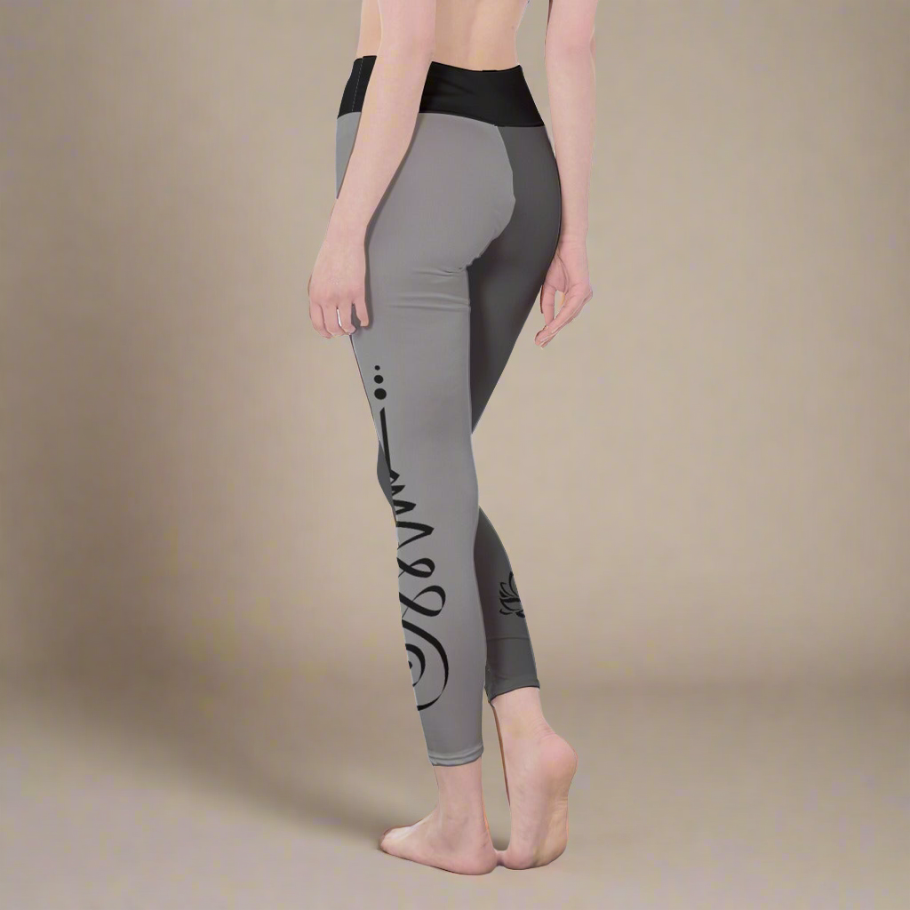 Women's High Waist Yoga Leggings Unalome and Lotus Symbol