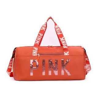 New fitness crossbody bag, shoe compartment, dry wet separation bag, sports travel bag, PINK shiny lettering