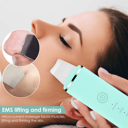 Ultrasonic Exfoliating Resurfacing Machine EMS Micro-Current Iontophoresis Instrument Household Beauty Instrument for Ant-Aging, Deep Pore Cleaning, Brighter and Smoother Skin