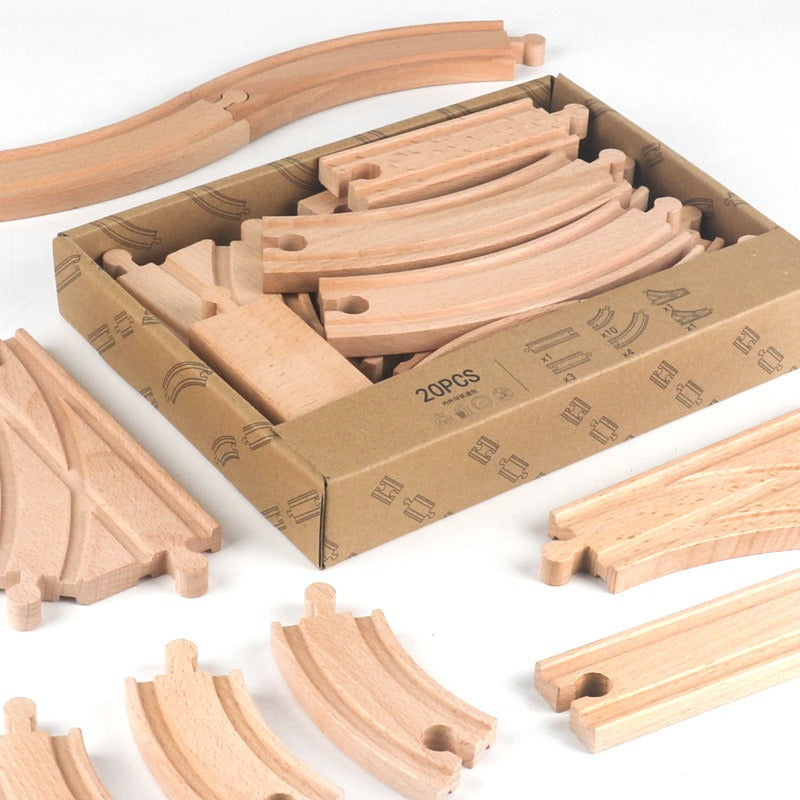 Wooden Train Track Set Toy Early Educational Railway Tracks Accessories Montessori Wooden Toys for Kids