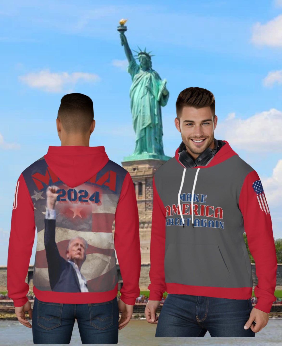 Make America Great Again Pullover Hoodie With Assassination Attempt Image on Back